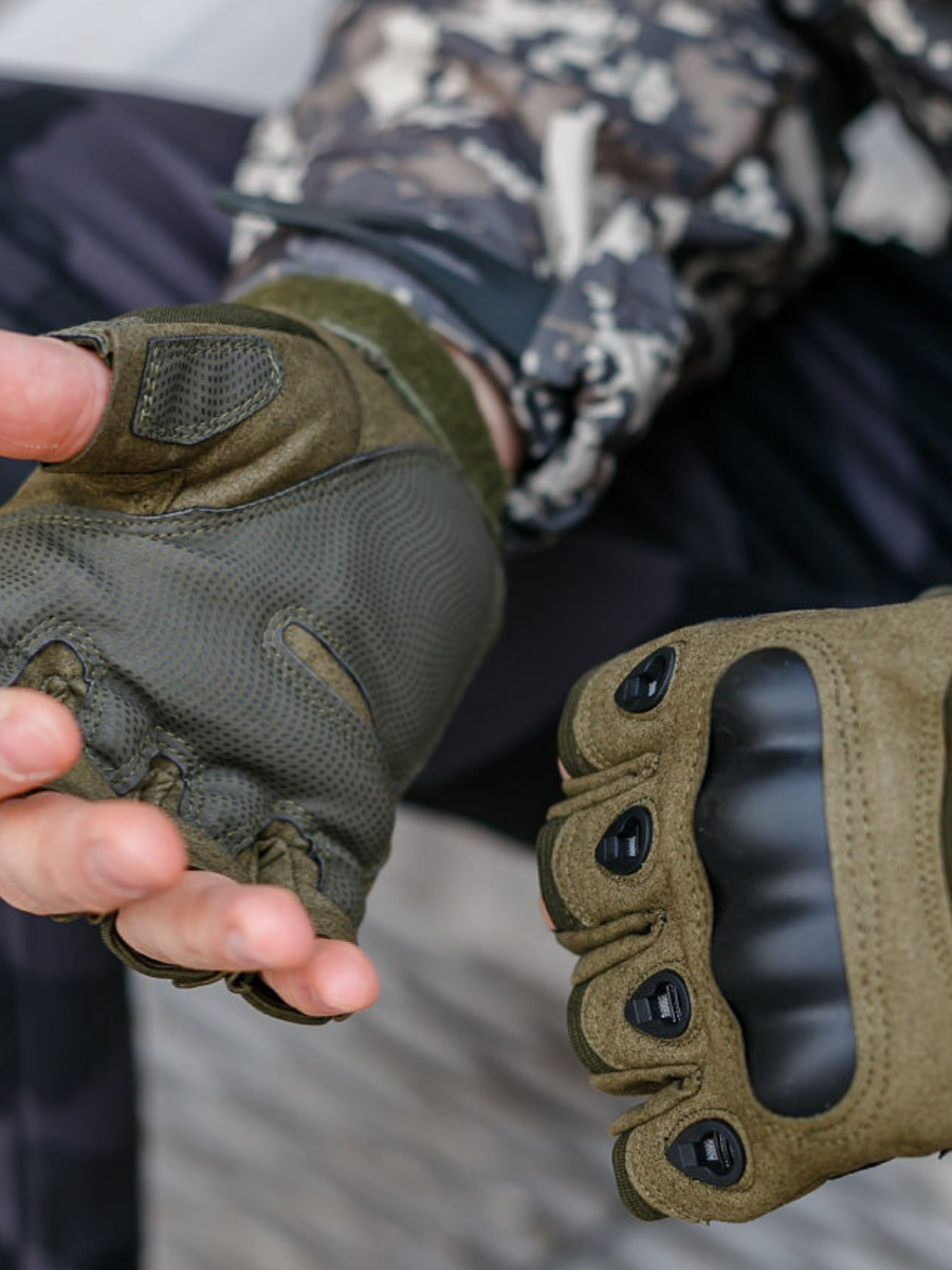 Тактические перчатки, военные тактические перчатки без пальцев (олива) - фото 2 - id-p1748542897