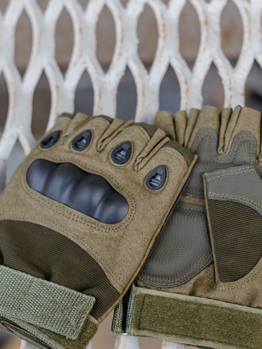 Тактические перчатки, военные тактические перчатки без пальцев (олива) - фото 5 - id-p1748542897