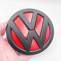 Емблема задня VW (Фольцваген) 112 мм GOLF 7, POLO 5 - Чорний Матт з червоним (5G0853630), фото 3