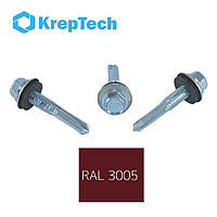 Саморіз по металу 5,5х32 з шестигранною головкою RAL3005 з посиленим свердлом 12мм (уп. 250шт.)
