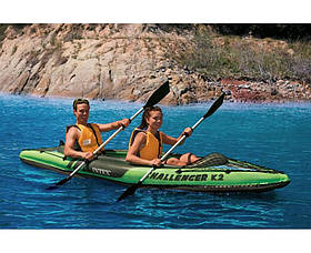 Надувний човен-байдарка кайак Challenger K2 Kayak, двомісний Intex 68306 Зелений