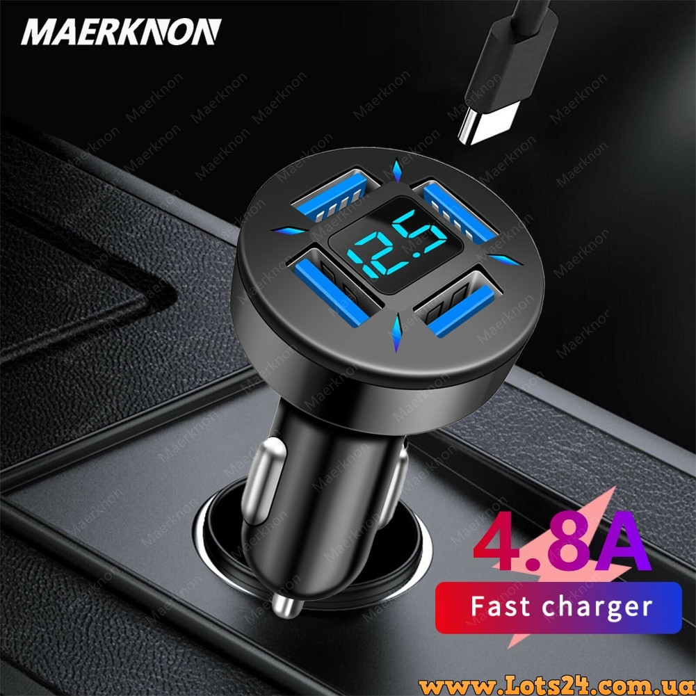 Зарядний пристрій для телефону від прикурювача автомобіля USB зарядка для смартфону вольтметр у авто