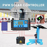 Контроллер заряду PWM 20a 12v/24v для солнечной системы акб