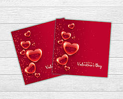 Міні листівка на День святого Валентина яскравий фон, сердечки для подарунків, квітів, букетів (бірочка)