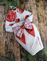 Зимний плюшевый конверт на выписку для новорожденных, белый с принтом розы