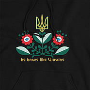 Унісекс чорне худі патріотичний малюнок "BE BRAVE like UKRAINE" / худі в українському стилі, фото 2