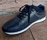 Кросівки т.-сині з коричневими вставками, блискавка і шнурки, фото 2