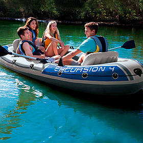 Човен надувний чотиримісний Intex Excursion-4 (315х165х43см, весла, насос) 68324 Сіра