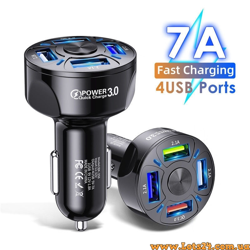 Зарядний пристрій для телефону від прикурювача автомобіля QC3.0 USB зарядка для смартфону в авто