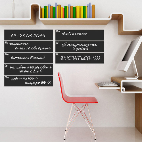 Щільна наклейка для малювання крейдою Календар на тиждень (прямокутник, шкільна дошка)
