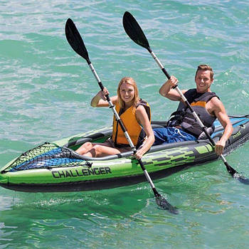 Надувний човен-байдарка кайак Challenger K2 Kayak, двомісний Intex 68306 Зелений