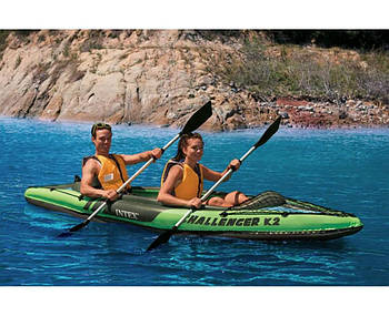 Надувний човен-байдарка кайак Challenger K2 Kayak, двомісний Intex 68306 Зелений