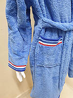 Халат для мальчика махровый с капюшоном, поясом и карманами Тм Zeron Турция голубой