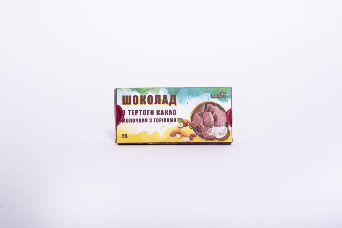 Шоколад з тертого какао Молочний з горіхами 55гр MANTeca, фото 1