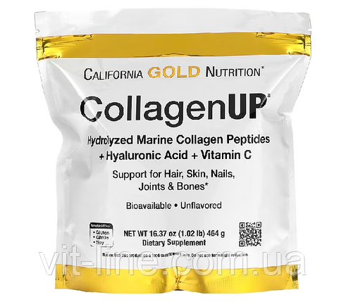 Морський колаген в порошку з гіалуронової кислотою і вітаміном C 464 р California Gold Nutrition 464гр., фото 2