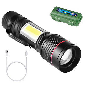 Ручний ліхтарик з акумулятором та USB зарядкою BL-520 / Світлодіодний ліхтар з боковим підсвічуванням