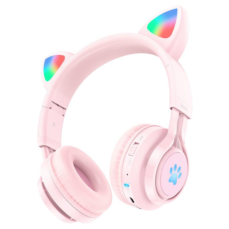 Навушники бездротові Bluetooth HOCO Cat ear kids W39, рожеві, фото 1
