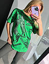 Стильна жіноча літня футболка туніка оверсайз зі стразами "Кошка", ТУРЦІЯ, 48-50, 50-52, 52-54, фото 7
