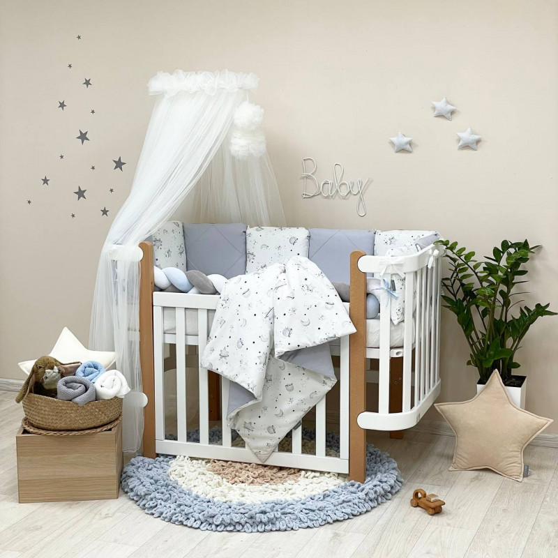 Комплект дитячої постільної білизни Маленька Соня Happy night Галактика сірий, фото 1