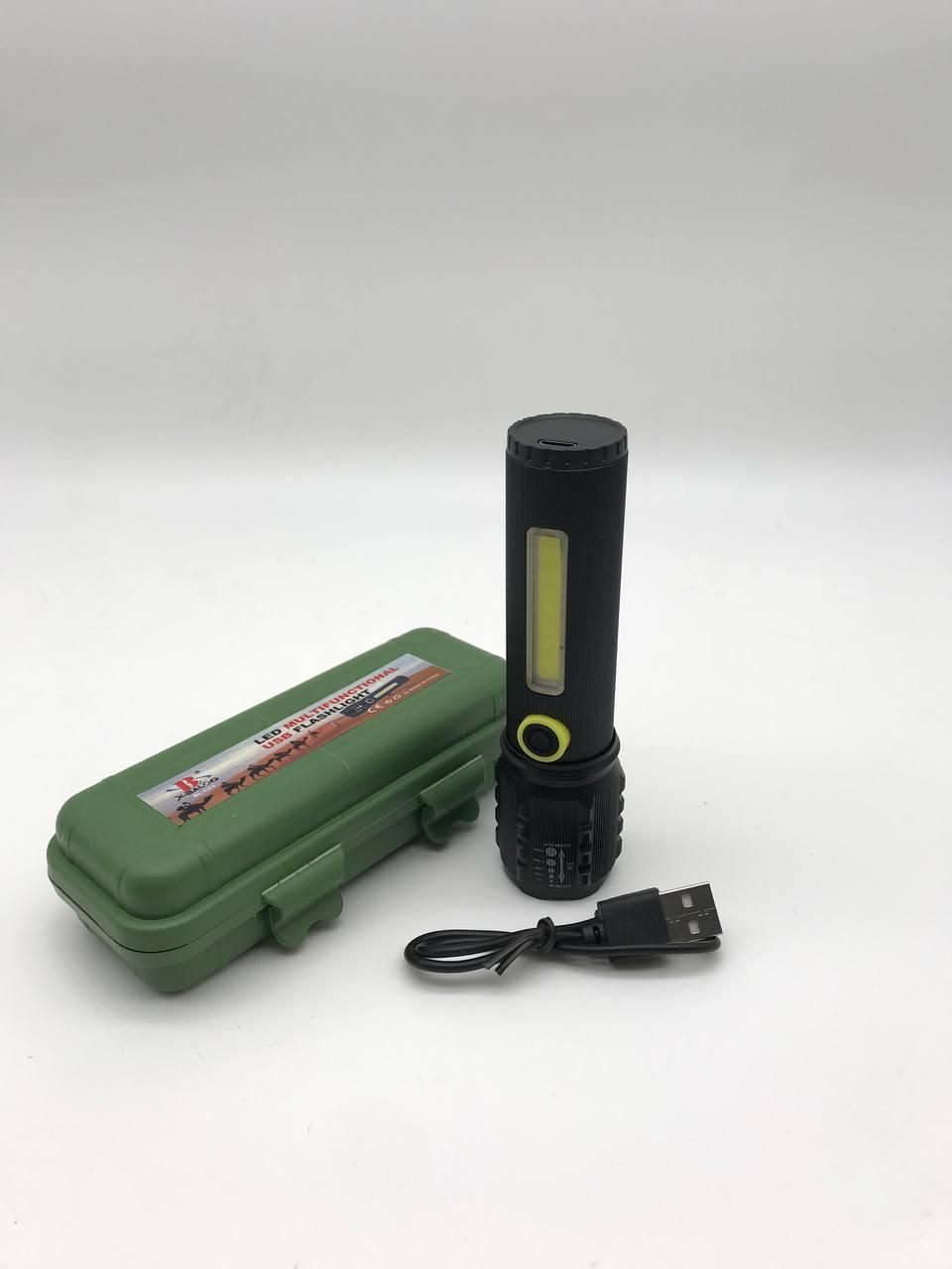 Ручний LED ліхтар з бічним підсвічуванням акумуляторний BL-C61 XPE COB зарядка через USB 11 5 см 2 7 см BF