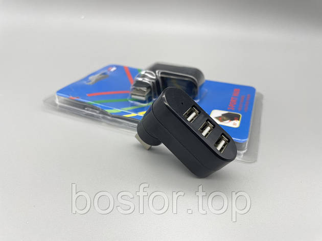 Міні-хаб USB 2.0 3 порти USB-A поворотний штекер OTG для комп'ютера та мобільних пристроїв BF, фото 1