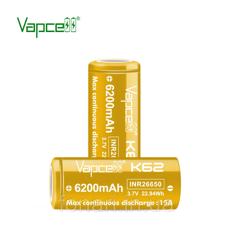 Аккумулятор Vapcell INR26650 K62 Li-Ion 6200 mAh, высокотоковый - фото 2 - id-p823171660