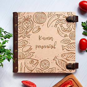 Книга рецептів із гравіюванням і дерев'яною обкладинкою 26x24 см, Natural