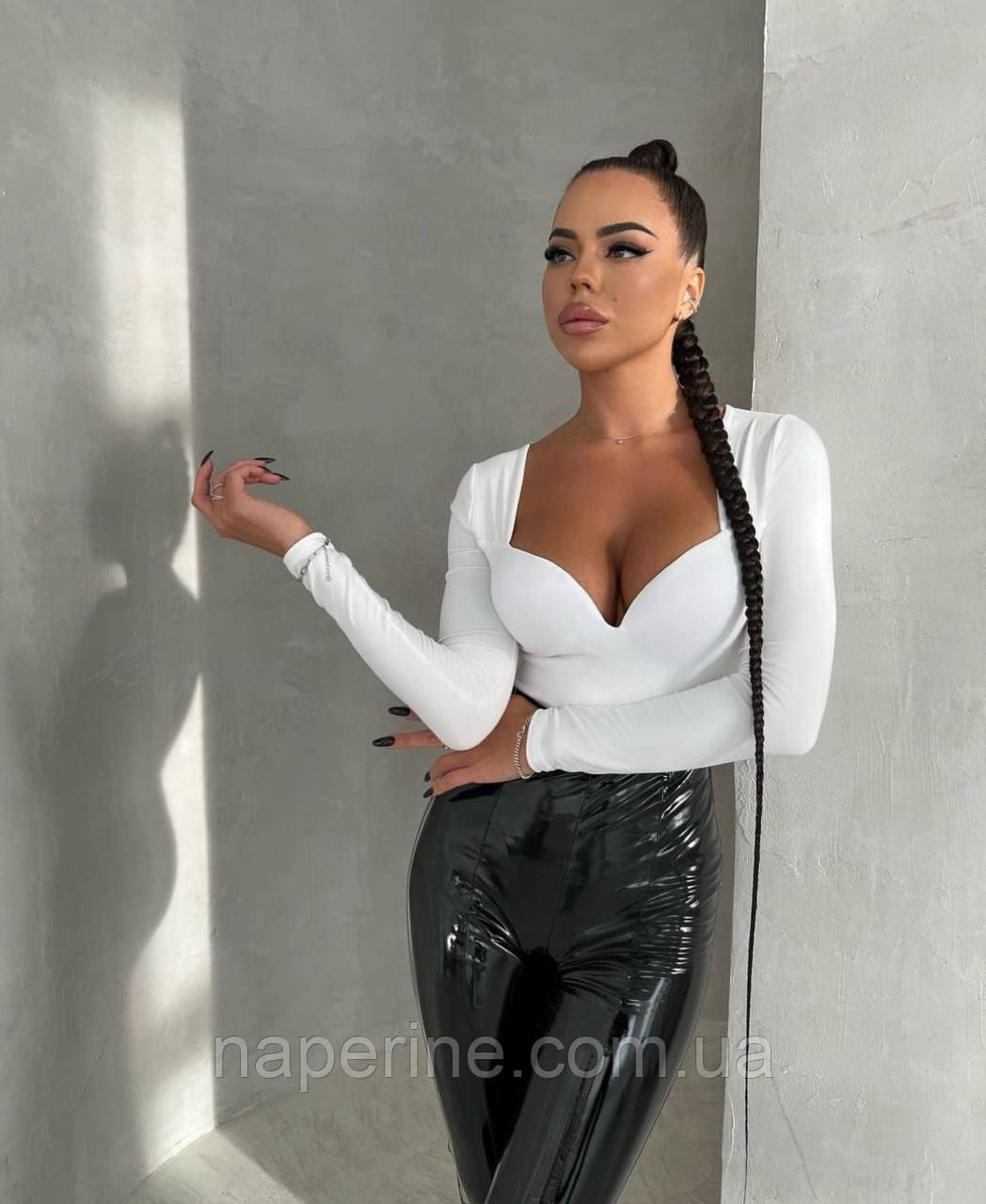 Боді жіноче з чашками і довгим рукавом мікродайвінг Fashion біле