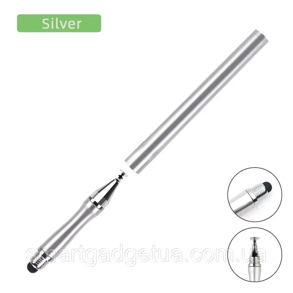 Універсальний Ємнісний Стілус - Срібло 2 в 1 Touch Pen Білий для планшета сенсорного екрану