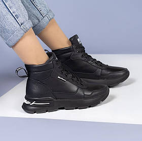 Жіночі шкіряні черевики кросівки чорні спортивні демісезонні Натуральна шкіра Осінні весняні Розмір 37 39 40 41