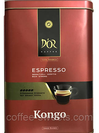 D'or Kaffee Espresso KONGO 1 кг кави в зернах у залізній банці * 6 шт., фото 2