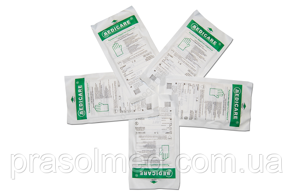 Рукавички хірургічні стерильні, без пудри "MEDICARE" розмір 8,0 ( упак.50пар), фото 1