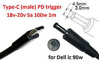Кабель-переходник триггер PD 18-20v Type-C (max 5a, 100w) на 4.5x3.0(2.7)mm (+pin) 1m з USB Type-C (male)