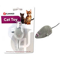 Flamingo Wind UP Mouse ФЛАМІНГО заводна іграшка для котів, миша на коліщатках, сірий велюр, 6см
