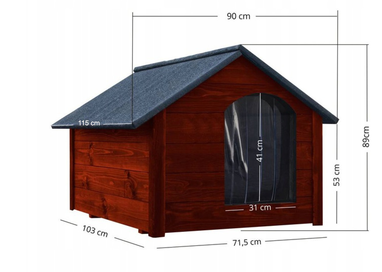 Будка для собаки з дерева, велика дерев'яна утеплена собача будка XL — зовнішній 89 см х 71 см