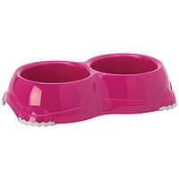 Moderna Модерна Смарти №1 двойная миска для собак и кошек, пластик, 2х330 мл, d-11 см ярко-розовый