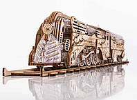 3D пазл Механический The Thunderstorm Express - Поезд с тендером, деревянный конструктор +мост и рельсы 2м