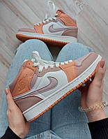 Кроссовки женские Nike Air Jordan High Джордан высокие подростковые Оранжевые с бежевым Весна/лето/осень