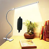 Регулируемая светодиодная гибкая USB лампа на прищепке, 80 LED, 3 цв. темп., 10 ур. освещения, Серебро