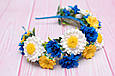 Обруч для волосся / обідок на голову український жовто-синій з волошками та ромашками 686, фото 6