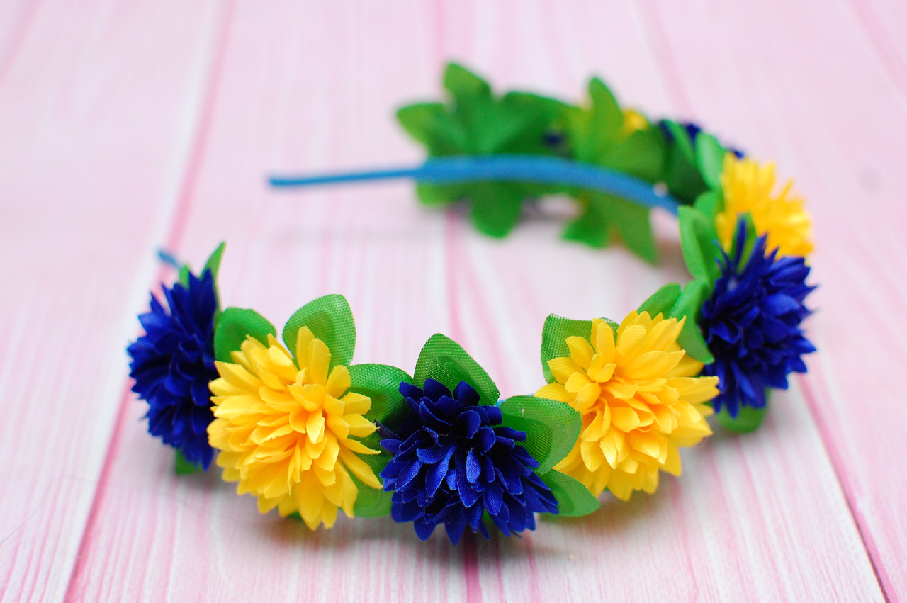 Обруч для волосся / обідок на голову український жовто-синій з квітами 688