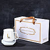 Чашка керамічна біла з підставкою - підігрівом і ложечкою у подарунковій упаковці-пакеті, фото 4