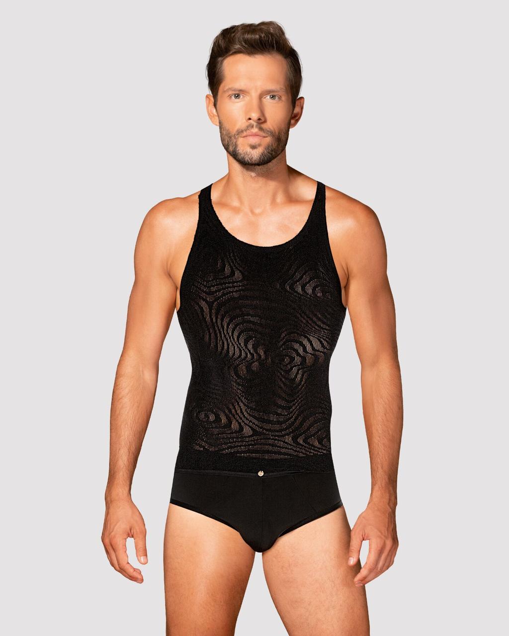 Чоловіча напівпрозора майка-борцовка з візерунком Obsessive T103 tank top S/M/L, чорна, фото 1