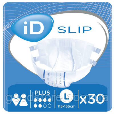 Підгузки для дорослих ID Slip Plus Large талія 115-155 см. 30 шт. (5411416048190)