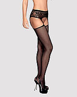 Сетчатые чулки-стокинги с кружевным поясом Obsessive Garter stockings S307 S/M/L, черные, имитация г Китти