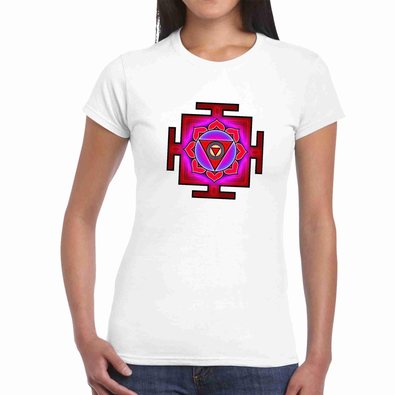 Футболка жіноча біла з принтом "Янтра. Yantra. chinnamasta yantra. Чиннамаста Янтра" Push IT