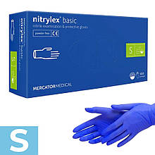 Рукавички нітрилові Mercator Medical Nitrylex Basic Сині 100 шт, Синій, S