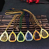 Турмалінова з нефритом підвіска Зелена Богиня Тара в золотій оправі для швидкого успіху та захисту Непал, фото 3