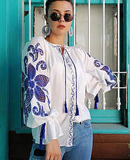 Вишиванка жіноча, блуза білого кольору з оригінальною вишивкою., фото 3