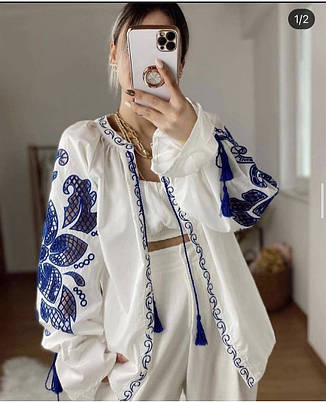 Вишиванка жіноча, блуза білого кольору з оригінальною вишивкою., фото 1